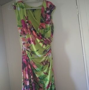 New Directions lime green tropical print dress
